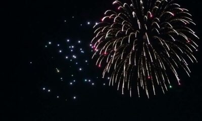 Drone and fireworks show over the Gulf in Gulfport, Mississippi — September 30, 2022.