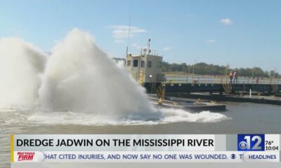 Dredge ship works along Mississippi River