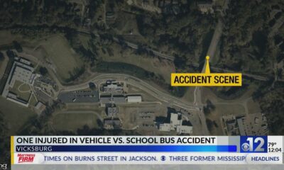 One injured after car hits back of school bus in Vicksburg