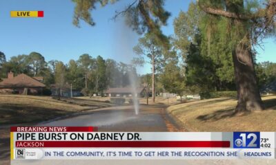 Water spews from Dabney Drive in Jackson