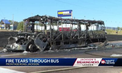 Bus catches fire on interstate