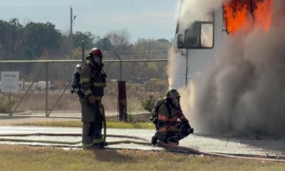 Firefighters spend Thanksgiving putting out fire on burning RV in Saltillo