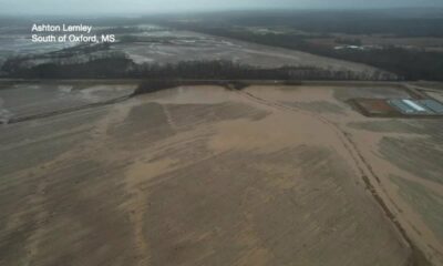 Drone video shows flooding south of Oxford, Mississippi