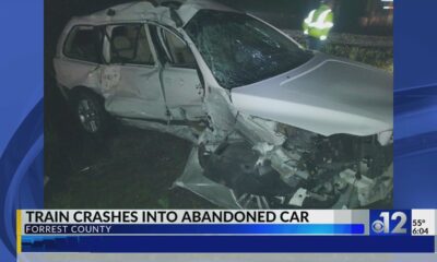 Train crashes into abandoned car in Forrest County