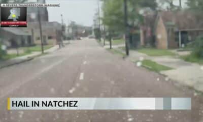 Hail falls in Natchez on April 2