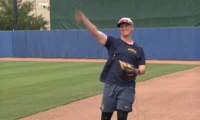 Matt plays catch with Brewers prospect Mike Boeve