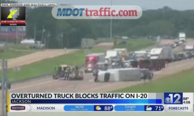 Truck overturns on Interstate 20 in Jackson