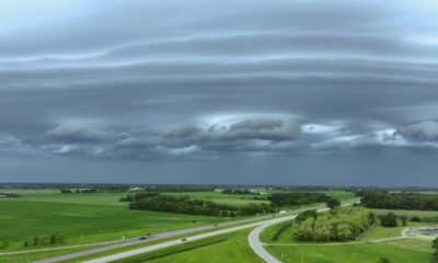 DRONE FOOTAGE: Shelf Cloud PushingSouth Along I-35 near Hope, MN