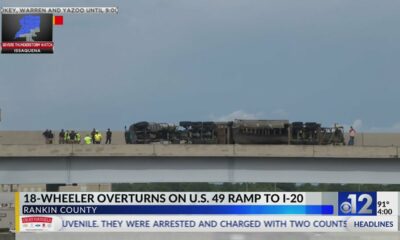 18-wheeler overturns on U.S. 49 ramp to I-20 in Rankin County