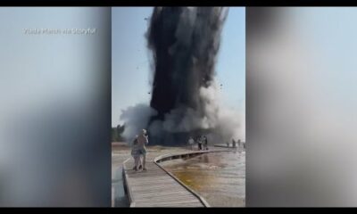 Massive geyser explosion at Yellowstone