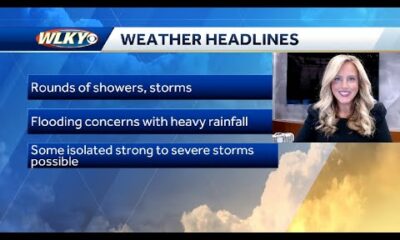 Monday:  muggy with rounds of showers and storms