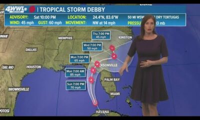 Saturday 10PM Update: TS Debby may become a hurricane with impacts to Florida