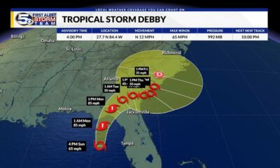 Debby to rapidly strengthen into a hurricane, Multiple threats in its path: Sunday 4p Update