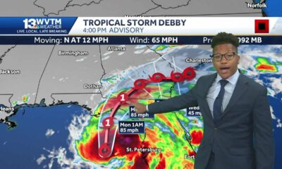 Hurricane Debby will make landfall in Florida keeping Alabama dry and Georgia soaked