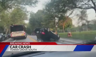 Car overturns near Tower Grove Park