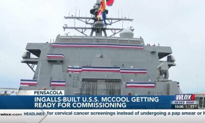 Setup underway for Ingalls-built U.S.S. Richard M. McCool’s commissioning ceremony