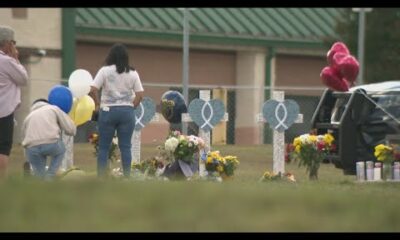 These handmade crosses were left by volunteers to honor the Apalachee High School victims