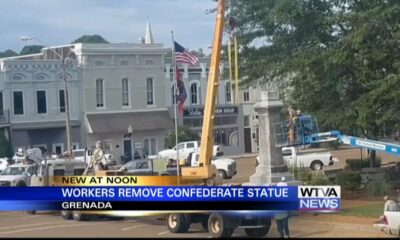 Workers removing Confederate statue in Grenada