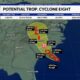 Potential Tropical Cyclone Eight to bring isolated flash flooding to the Carolinas (Sunday 4pm)