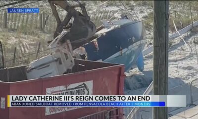 Derelict sailboat on Pensacola Beach removed after months