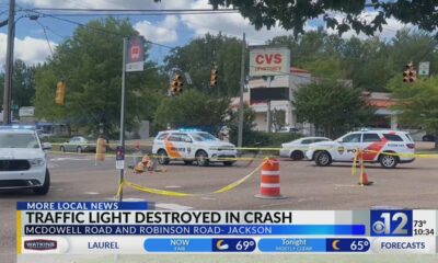 Jackson traffic light damaged in crash