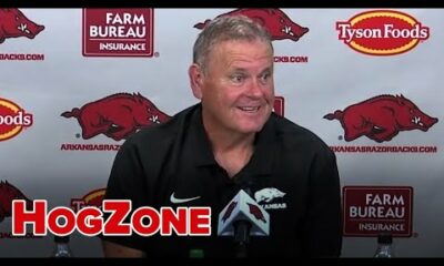 Arkansas coach Sam Pittman reacts to upset over Tennessee