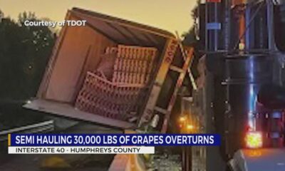 Semi hauling 30K pounds of grapes overturns in Humphreys County