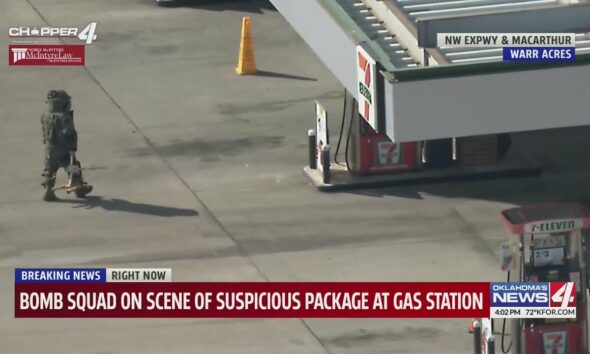 Bomb squad on scene of suspicious package at gas station