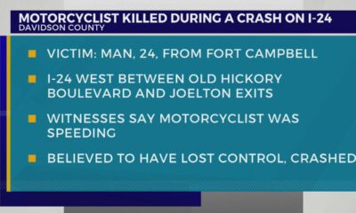 Motorcyclist killed in crash on I-24W, Metro police say