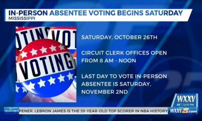 In-person absentee voting begins Saturday, October 26th