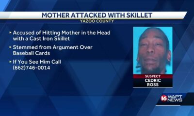 Man accused of hitting his mother with a frying pan is wanted