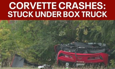 Corvette ran red light and drove under a box truck