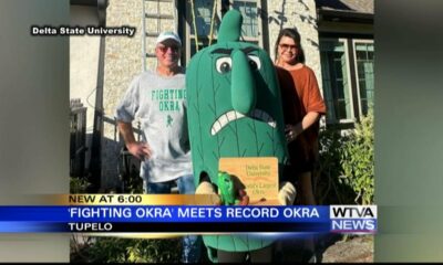 Delta State Fighting Okra mascot visits record-breaking cousin in Tupelo