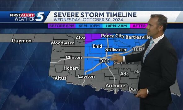 Wednesday Oct. 20, 2024 Timeline: Severe storms likely later