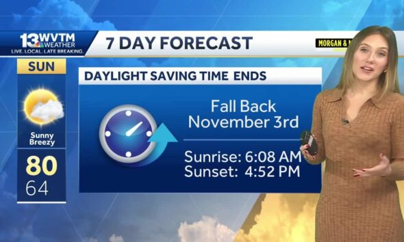 Daylight Saving Time ends Sunday. Warm and dry across Alabama this weekend. Showers possible next...