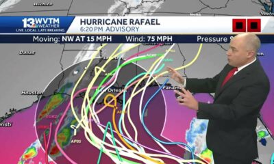 Hurricane Rafael growing stronger Tuesday night and headed for Cuba and the Gulf through Wednesday