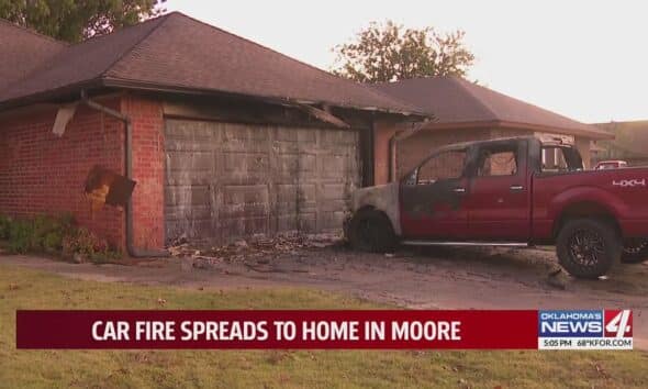 Car fire spreads to home in Moore