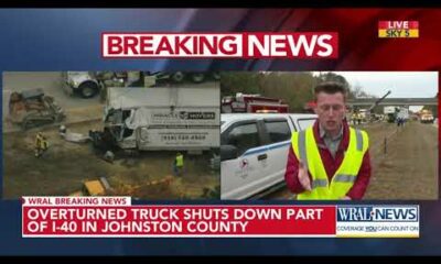 Moving truck overturns, blocking I-40 in Johnston County