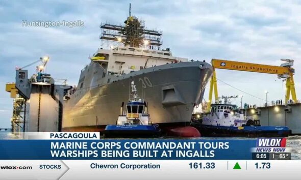 Four-star general tours warships under construction at Ingalls Shipyard