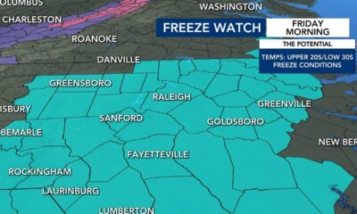 North Carolina Forecast: Cold front brings arctic blast, freeze watch issued for Friday❄️