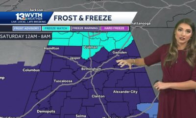 Impact weather Saturday with a freeze in Alabama, the weather is milder next week with rain befor...