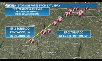 Tornadoes in Louisiana and Mississippi rated EF-3 and EF-2, surveys ongoing